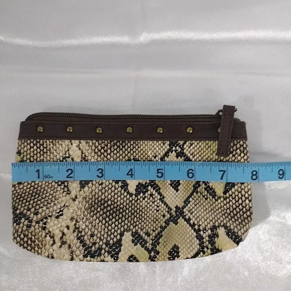 DSW Clutch Bag Womens Small Brown Faux Leather Snakeskin Gold Studded Purse